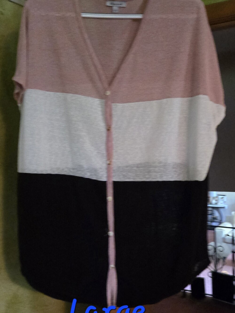 Colorblock Button-Front Women’s Sweater Cardigan - Pink/White/Black